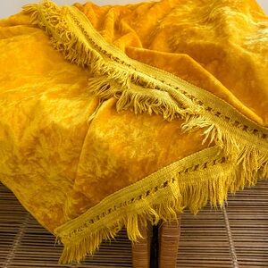 Vintage Decorative Blanket Yellow Crushed Velvet Cover Maximalist Home Decor